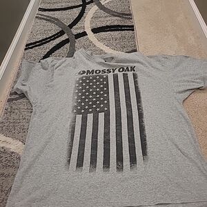 Mossy Oak Gray T-Shirt with American Flag Size 2xl Men